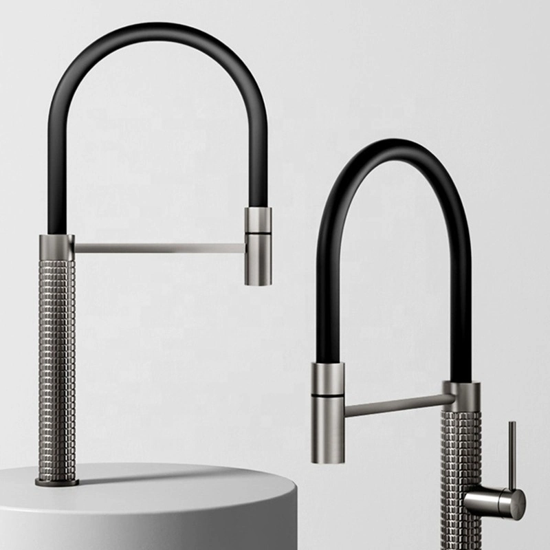 High End Quality Modern Grey Kitchen Sink Tap Silicone Tube Brass Faucets