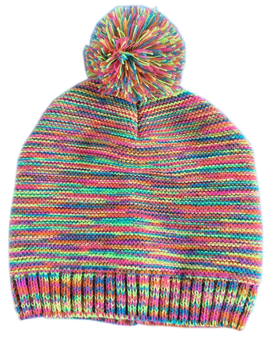 Winter Youth Adult Warm Wave Knit Long Cute POM Poms Ski Rainbow Beanie Hat