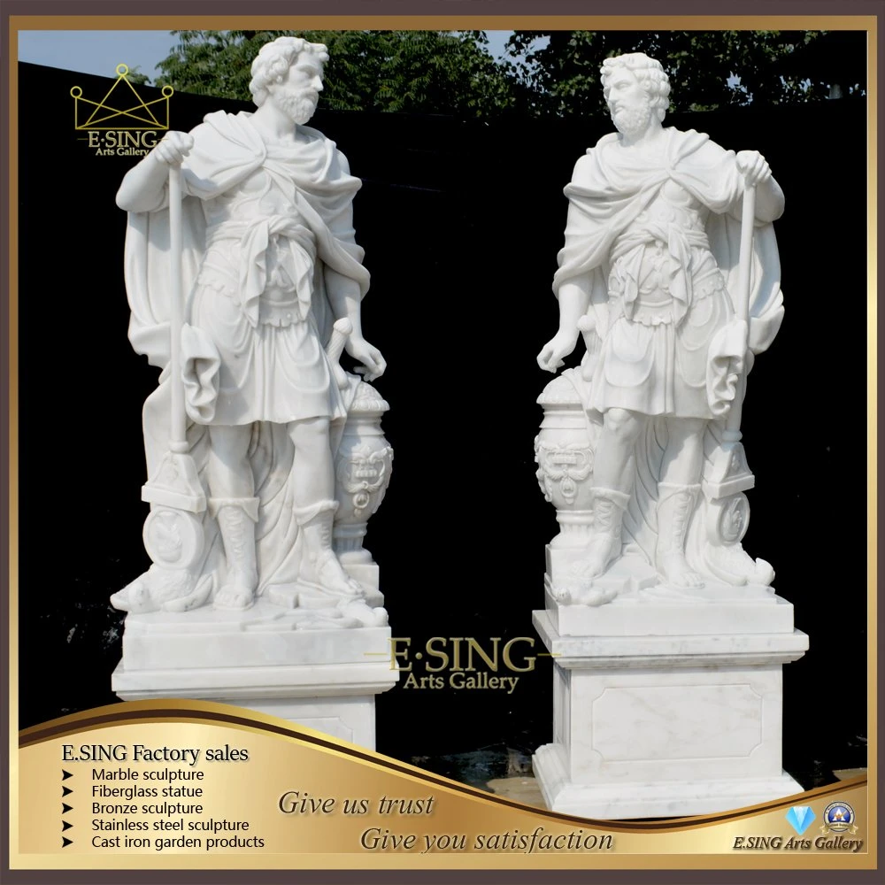 Outdoor Garden Natural Stone Life Size White Marble Warrior Soldier Statue