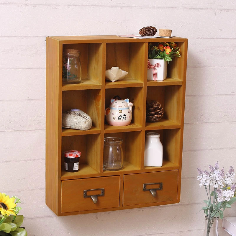 Custom Wall Hanging Shelving Retro Grid Storage Decorations Display Small Cabinets