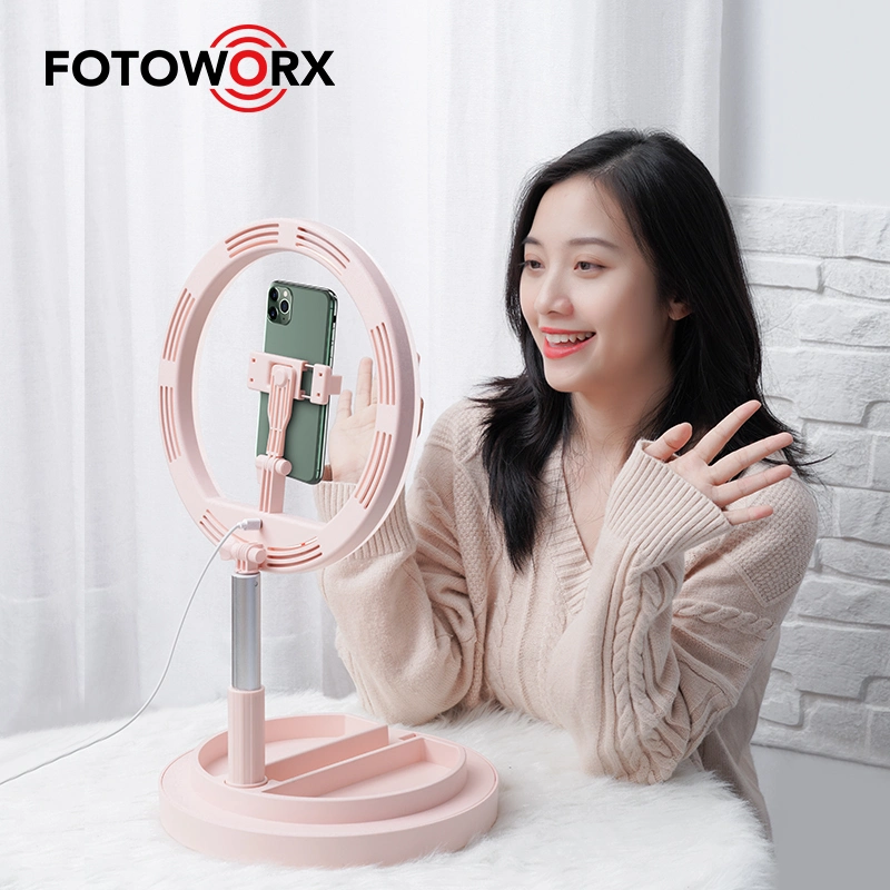 Fotoworx Mesa plegable de 12 pulgadas Piso Selfie Anillo de luz