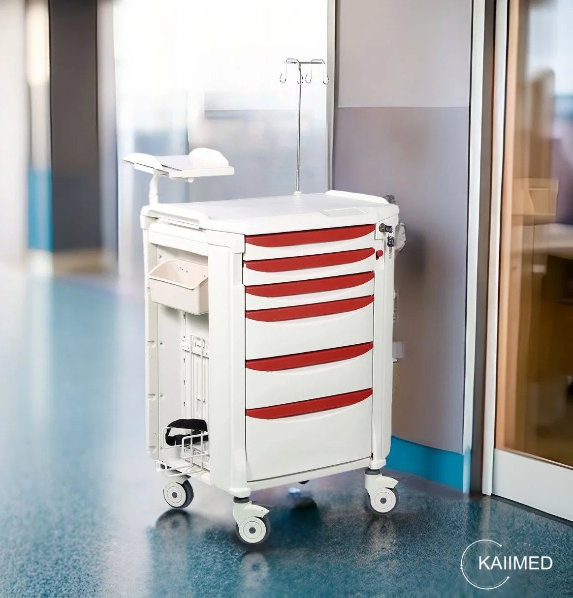 ABS Emergency Trolley and Cart with Drawers for Medical, Logistic, Linen, Laundry, Treatment, Anesthesia, Medicine Distribution as Hospital Equipment- E