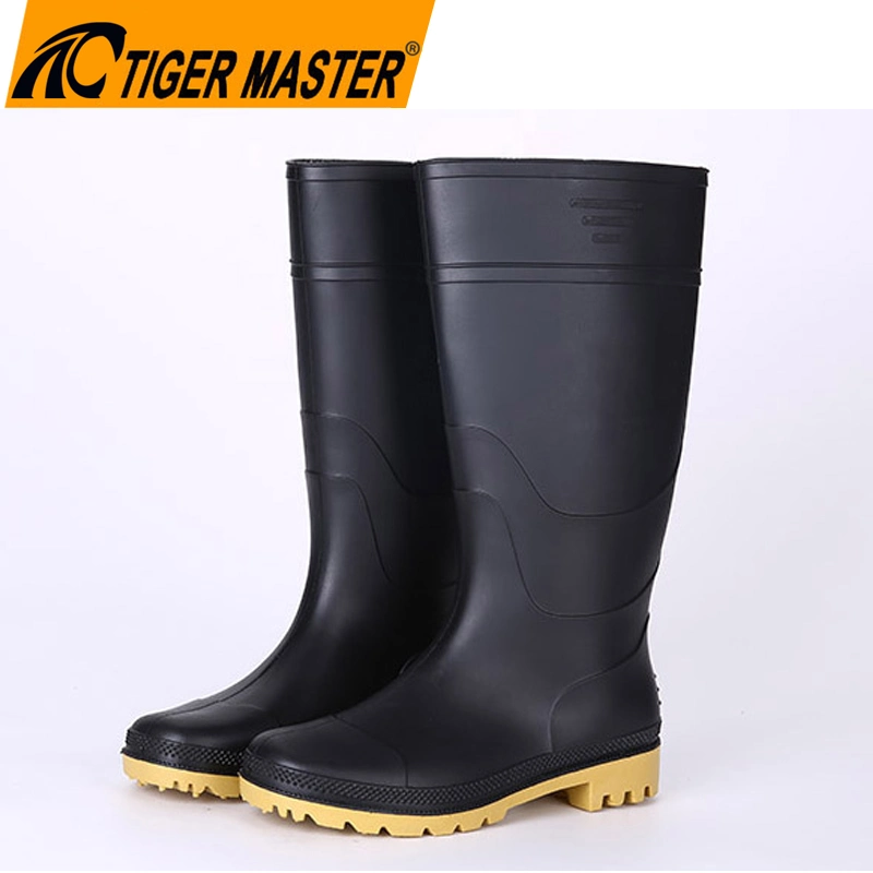 Custom Logo Oil Acid Alkali Resistant Waterproof Anti Slip Light Weight Cheap Black Non Safety Garden Work PVC Rain Boots with CE