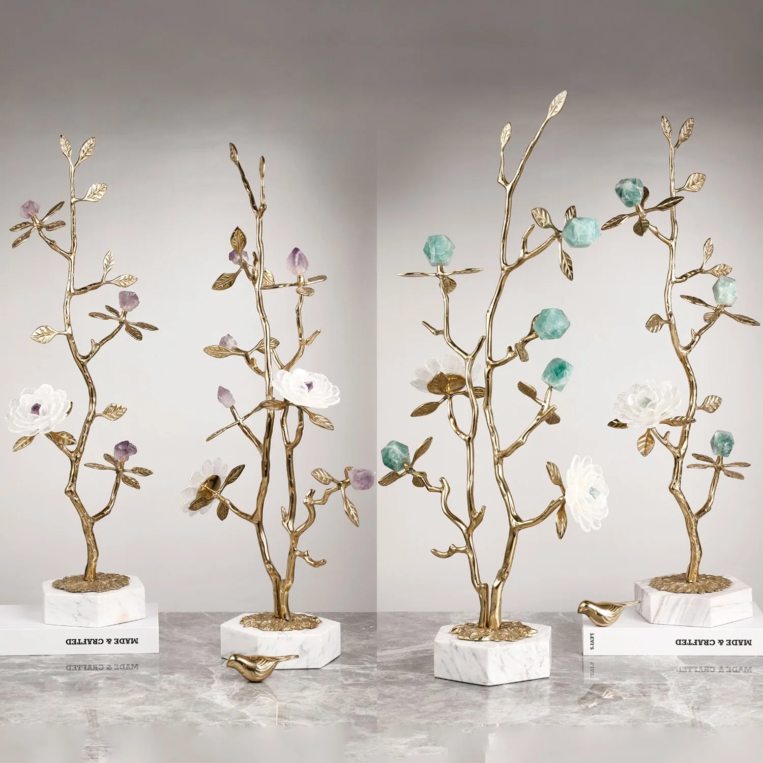Nordic Home Decoration Pieces Living Room Ornamentos Natural Crystal Stone Flower Crafts Deco