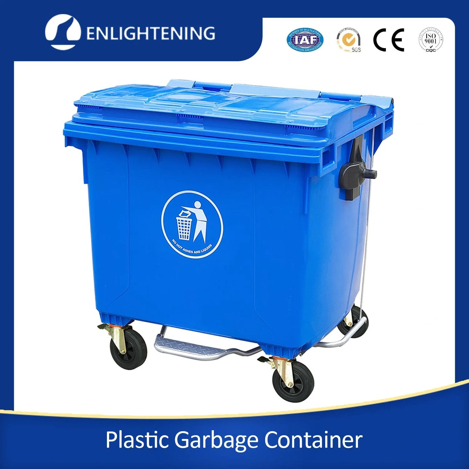 1100L/660L Large Outdoor Public Street HDPE 4 Wheel Industrial Plastic Trash/Rubbish/Waste/Garbage/Wheelie Bins with Lid Pedal