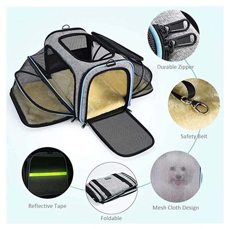 Expandable Foldable Soft-Sided Dog Carrier Travel Pet Bag with 3 Open Doors