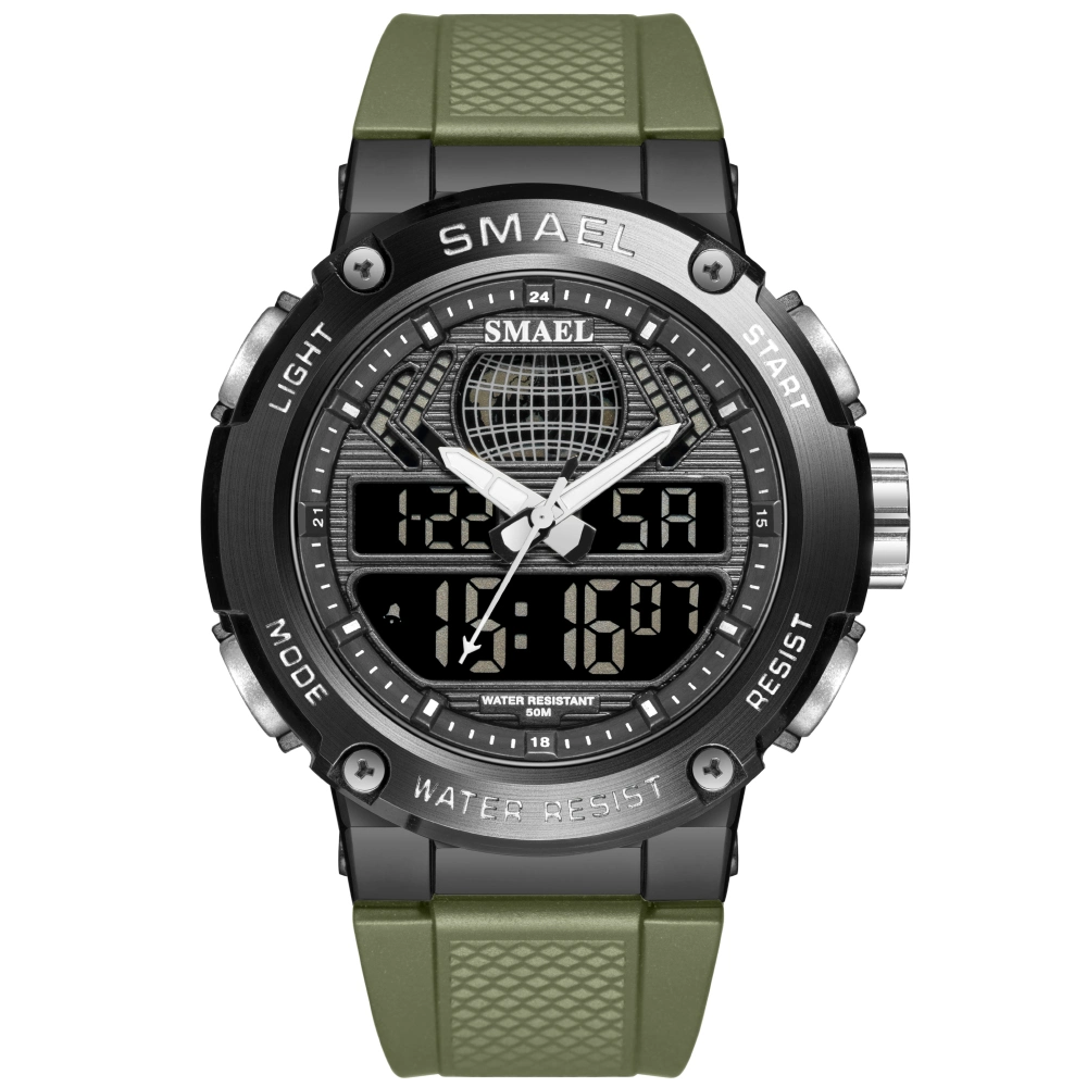 Green Sports Leisure Alloy Dual Display Electronic Watch Men's Waterproof Luminous Quartz Watch Wholesale