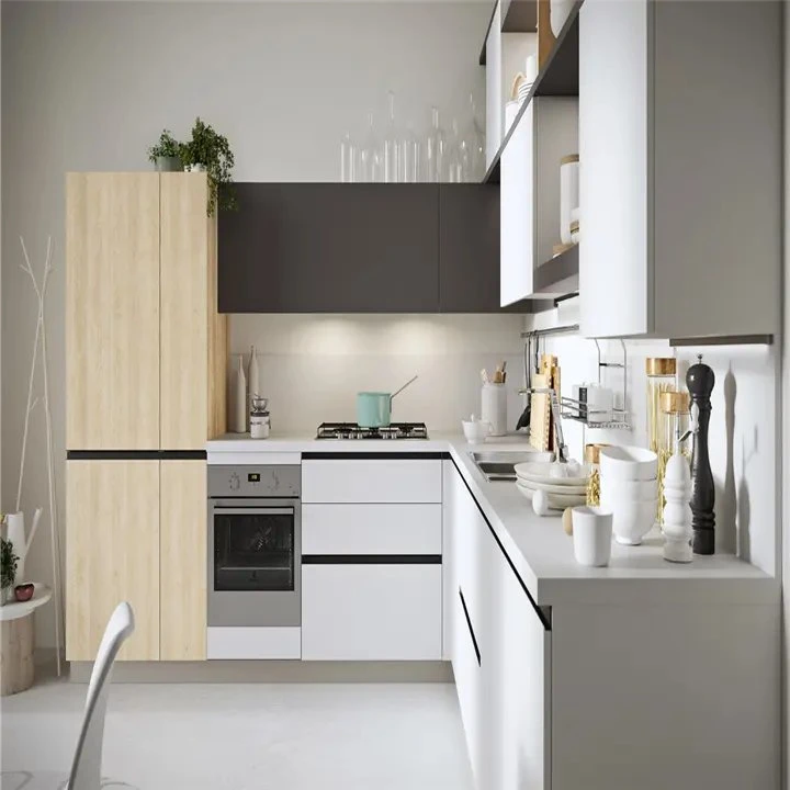 New Modern Kitchen Design Cabinet Matte Black Finished Lacquer Flat Panel Complete Kitchen Cabinet with Island