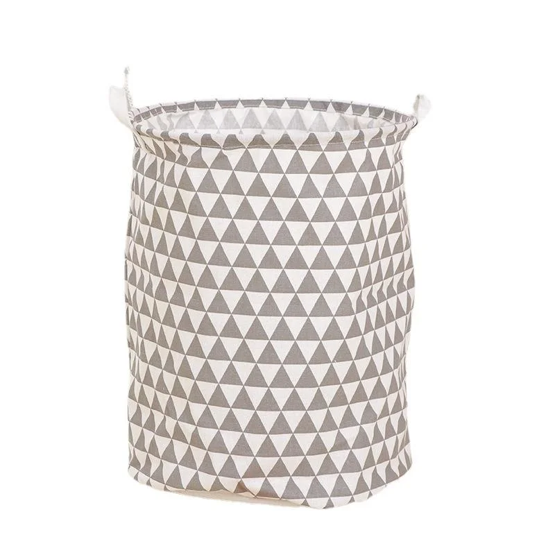 Big Household Round Foldable Cotton Linen Dirty Clothes Basket Storage Basket Fabric with Bilateral Handle