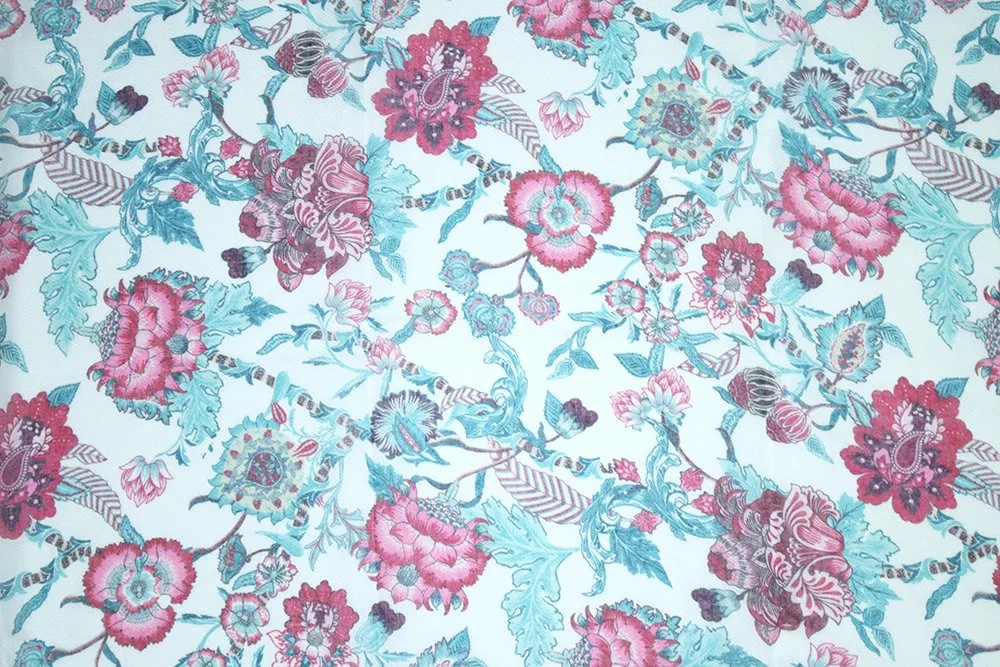 Lady&prime; S Light Blue Pink Squander Flower Twill Quality Medium Thick Autumn 2022