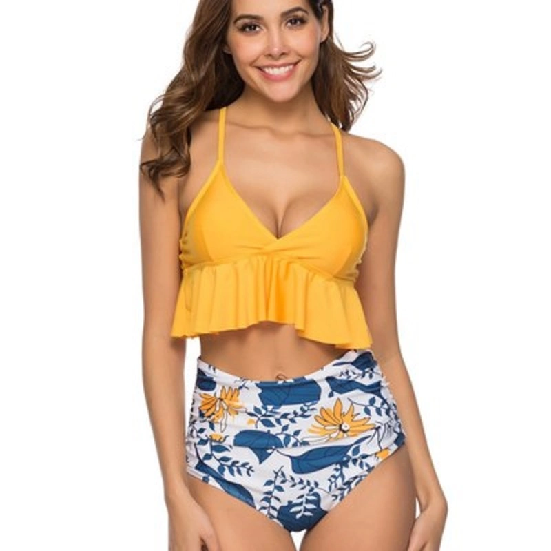 Women Two Piece Swimwear High Waisted Bikini Set V Neck Bathing Suit Wbb11575