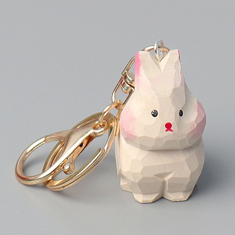 Rabbit Peripheral Charm Cute Handmade Wood Carving Keychain Pendant