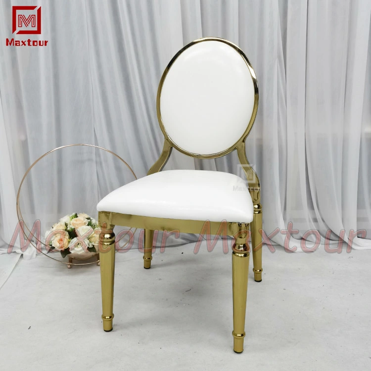 Oro Muebles de boda cinco estrellas elegante Stacking cromo metal Louis Silla de restaurante