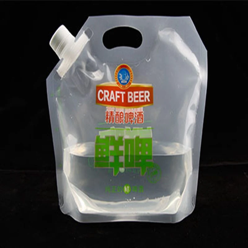 Beverage Detergent Stand up Plastic Clear Spout Pouch Handle Water Bag Handle Fresh Beer Liquid Packaging Bag