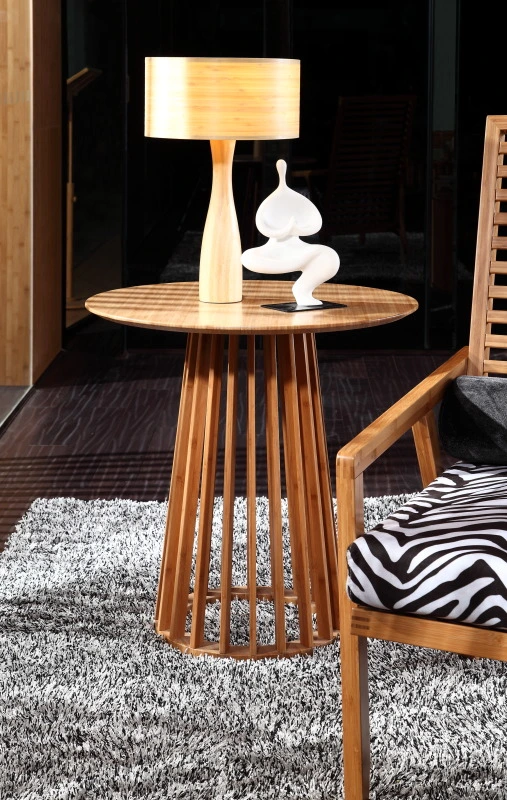 Bamboo End Table Modern Round Kitchen Serving Tea Table