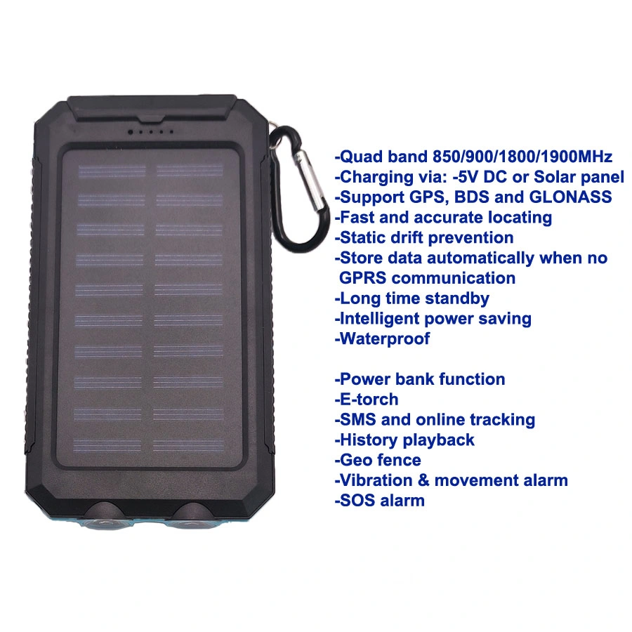 Big Battery 10000 mAh Long Standby Time GPS Tracker Low Price 2g Wireless Tracking Device Solar Power