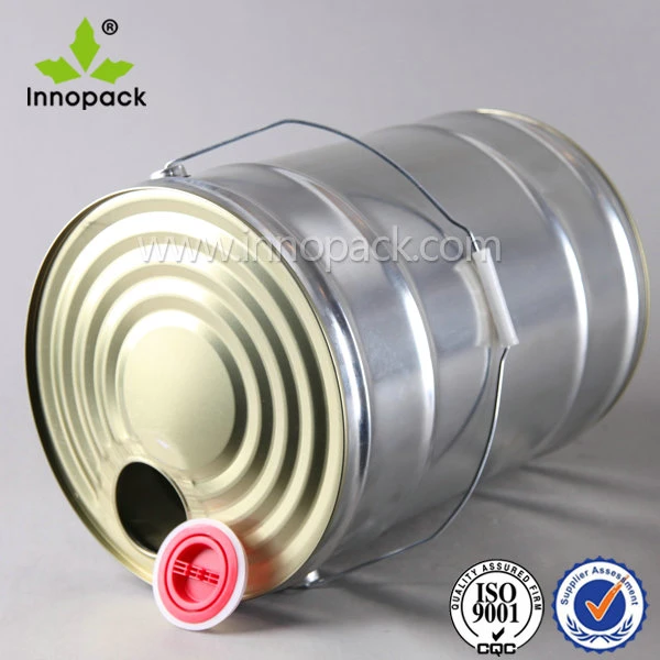 18L Customized Round Tin Barrel Oil Can with Press Cap and Metal Handle