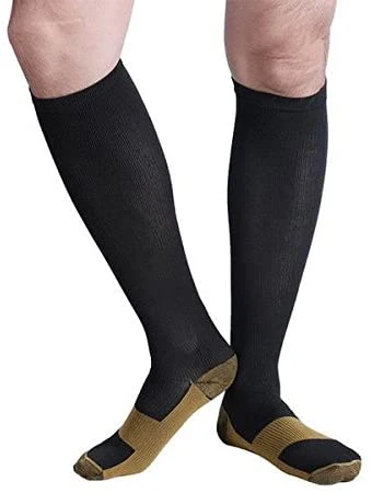 Calcetines de compresión de cobre transpirables para hombre de la rodilla alta