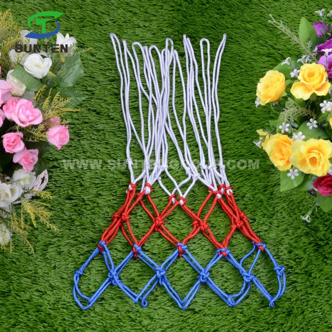 UV Resistance Nylon 12 Hooks Stangard Size Basketball Hoop Net in Single White, Blue, Red Color, Braided Basketball Nets