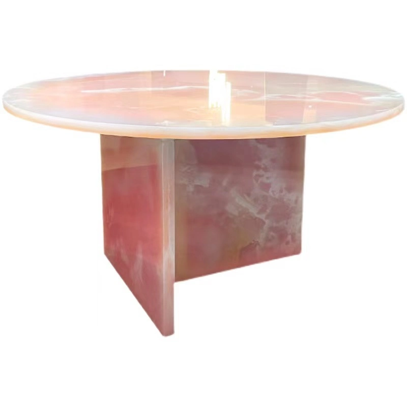 Customized Luxury Sofa Furniture Table Oval Modern Pink Onyx Coffee Table