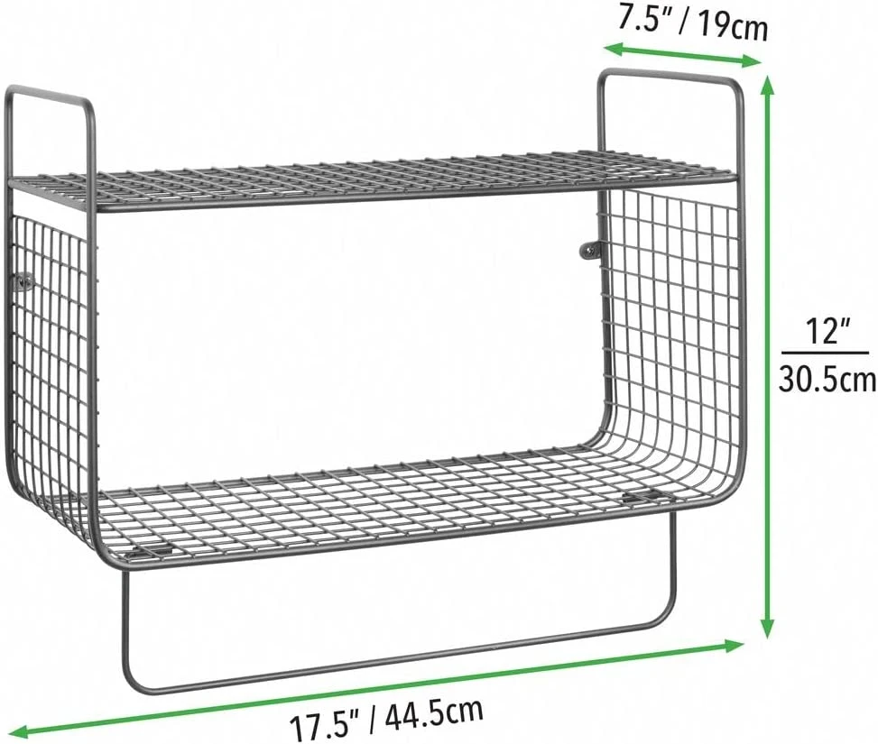 Steel Wall Mount Towel Rack Storage Organizer Shelf Holder with Towel Bar