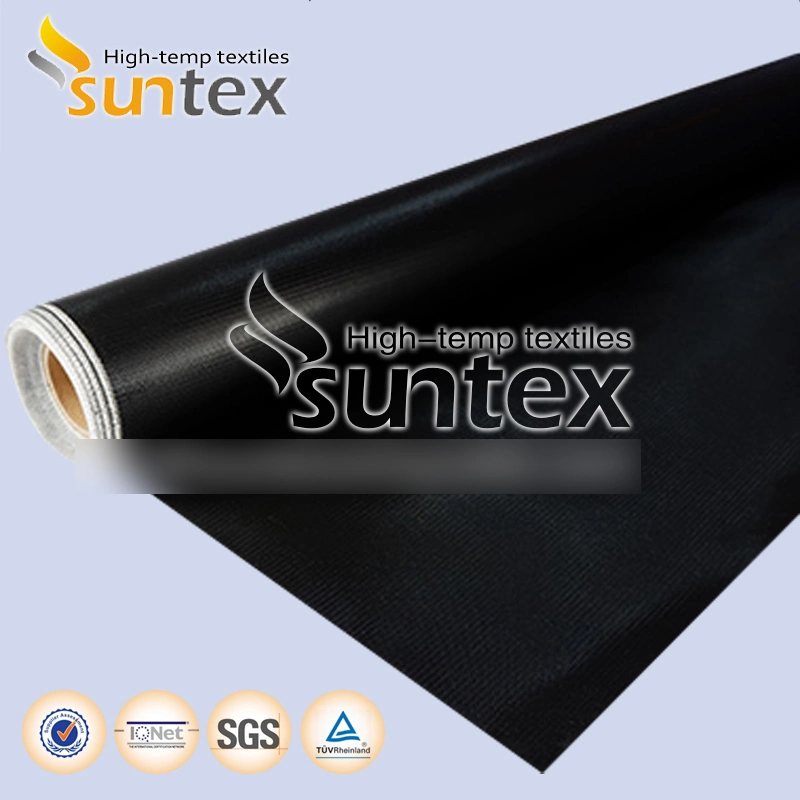 Black 0.42mm E-Glass Fire Resistance Coated Fire Blanket Waterproof Double Sided Fiberglass Insulation