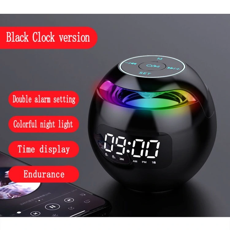 Mini Bluetooth Speaker Wireless Subwoofer Sound Box Alarm Clock HiFi TF Card MP3 Music Player Speaker FM Radio - Black