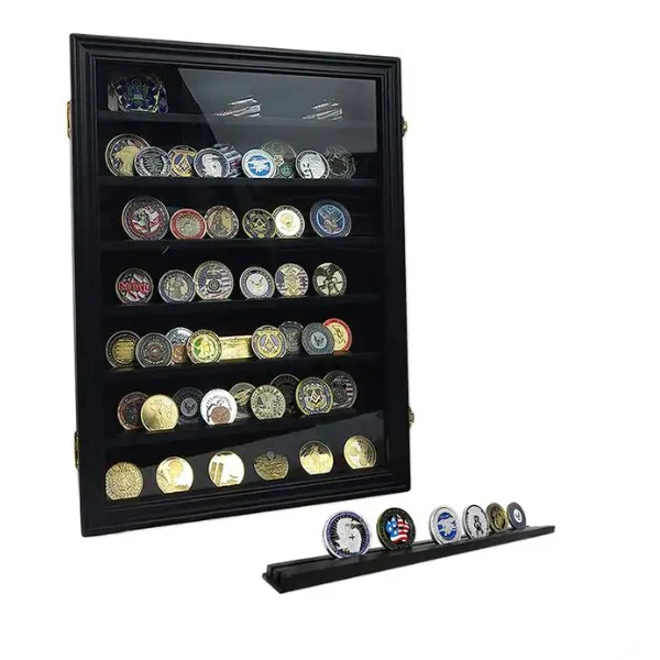 Solid Wood Medals Badges Display Rack with Glass Door Wooden 7 Shelves Champion Challenge Coin Display Case Holder Box