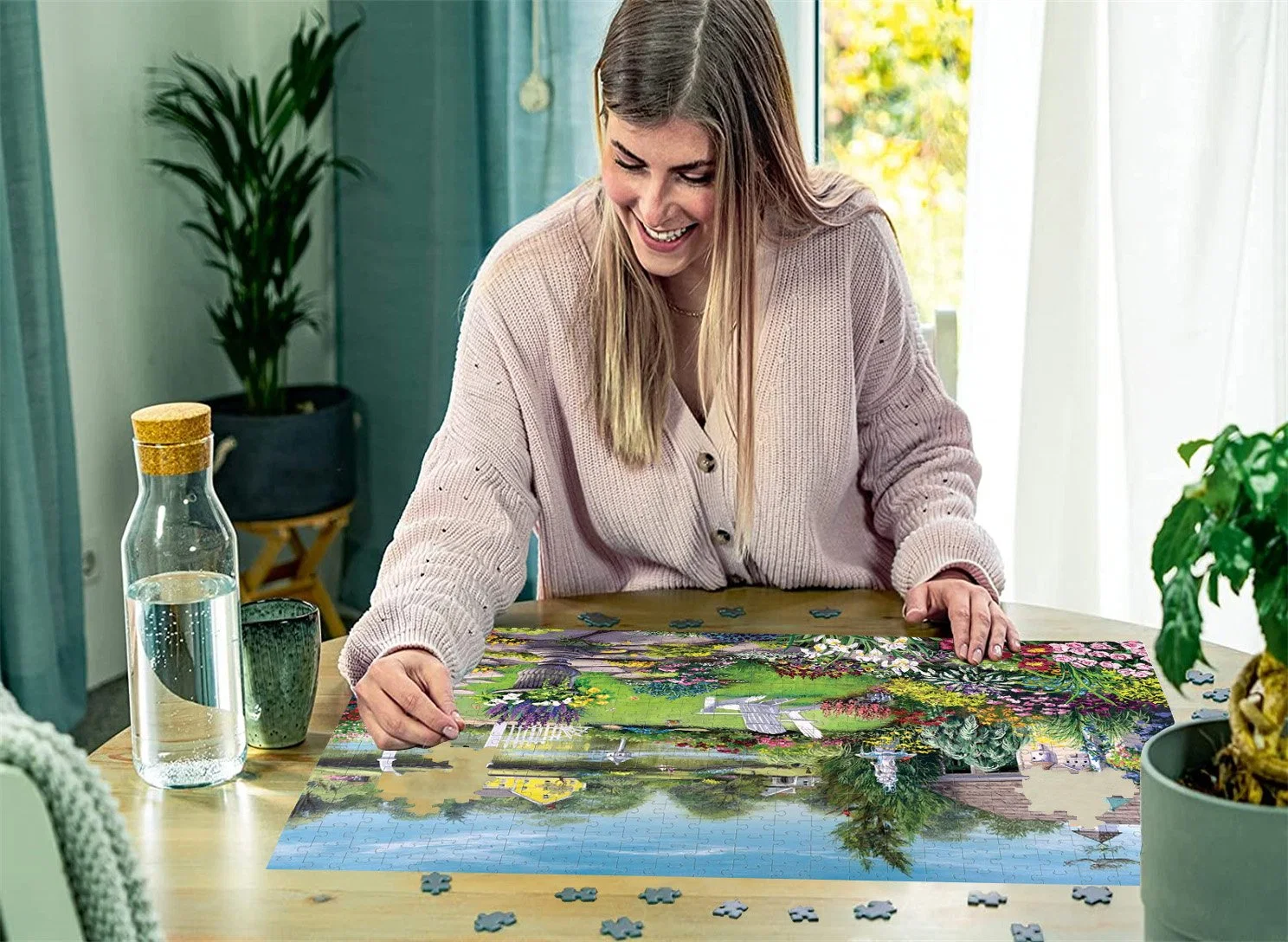 Ölgemälde des Landhauses Teich 2000 Stück Kunststoff-Puzzle in Bulk mit anpassbaren Mustern, Größen und Anzahl der Stücke für Spielzeug Geschenke für Erwachsene und Kinder.