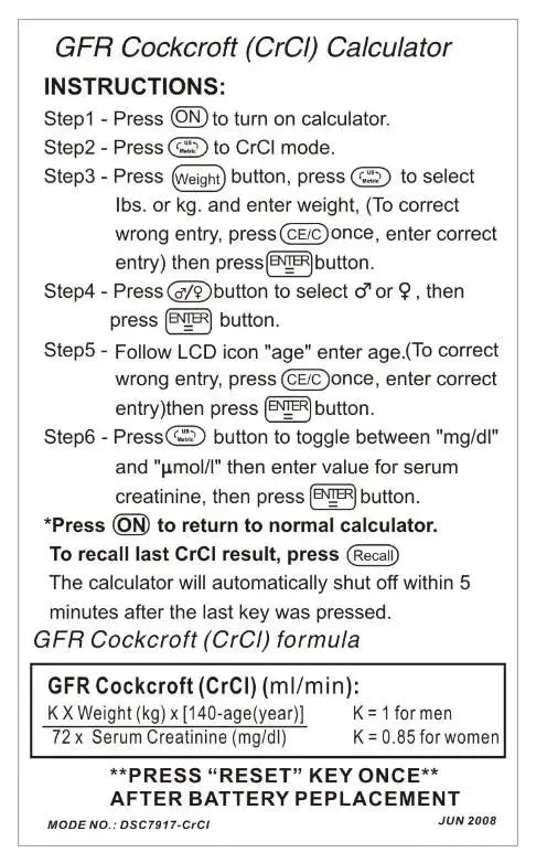 Medical Promotions Multi-Function Mini Scientific Gfr Rechner