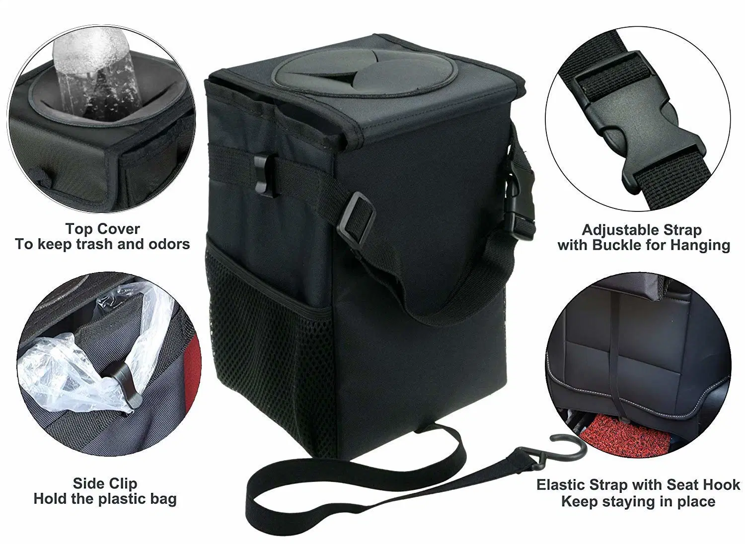 Poubelle de voiture avec couvercle suspendu et poches de rangement pliables Et poubelle pour voiture portable