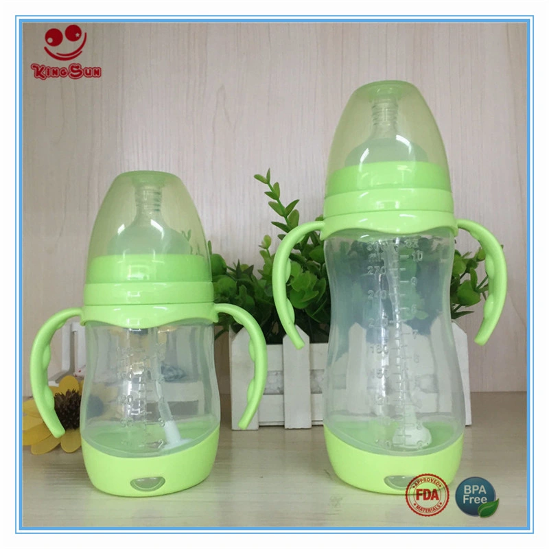 Automatic Straw Wide Neck PP Baby Feeding Bottles with Handles 300ml