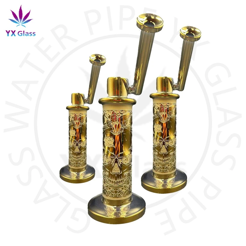 Gold with Sandblasting Pattern Water Pipe Glass Crafts