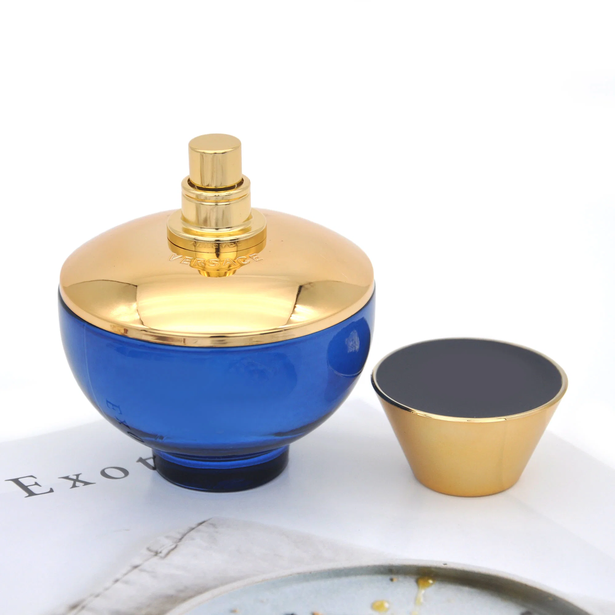 Luxury Magic Lamp Gold Plated Metal Alloy Cap Vitage Fashion Blue Glass Perfume Bottle Skin Care Essential Oil Glass Spray Bottle