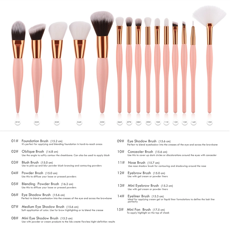 Beauty Tools 15PCS High quality/High cost performance  Makeup Brushes Set Foundation Gold Tube Pink Wooden Handle Brush Set Makeup