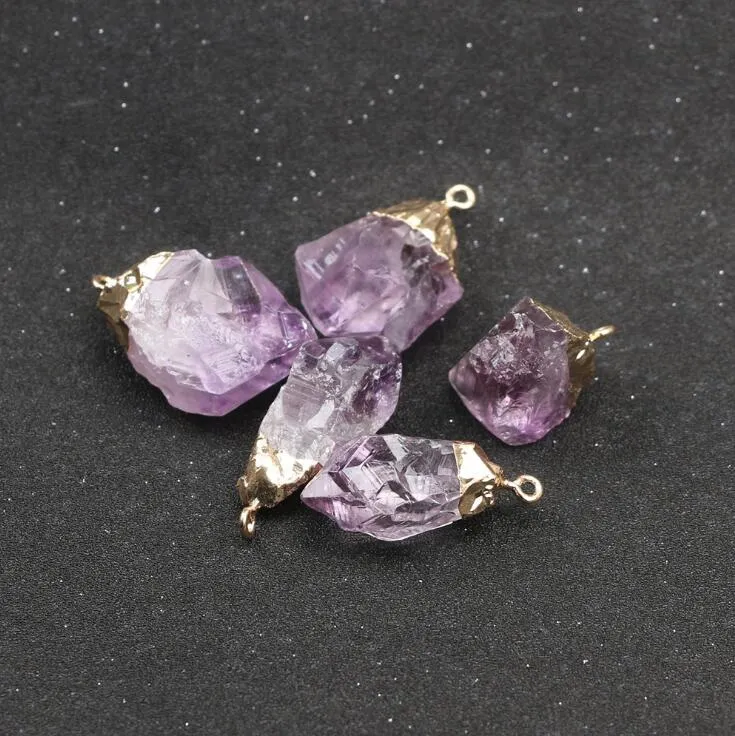 Amethyst Crystal Cluster Crystal Bud Crystal Cluster Original Stone Necklace Ore Bag Gold Edge Amethyst Pendant