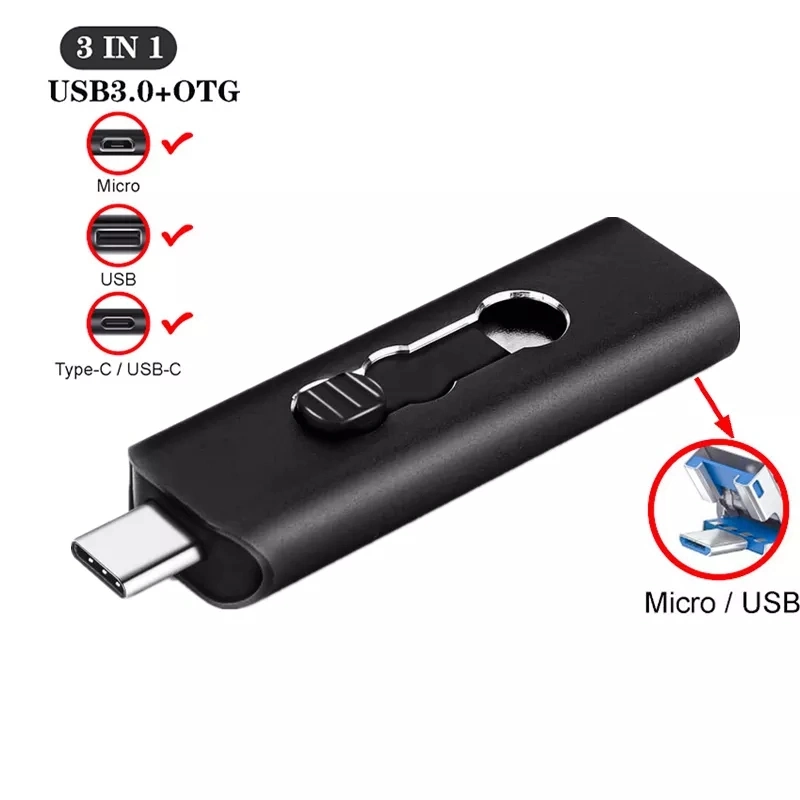 3 in 1 Extreme Type-C 256GB 128GB 64GB Dual OTG USB Flash Drive 32GB Pen Drive USB Stick Micro USB Flash Type C 16GB