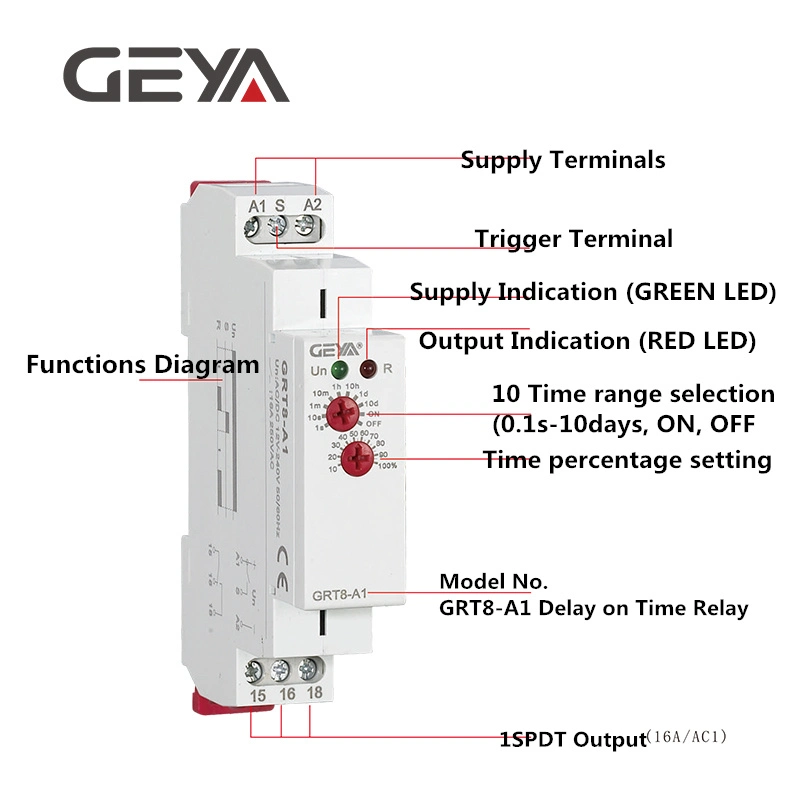 Temporizador ajustable Geya automotriz AC220 Acdc12-240V Relé de tiempo definido de conmutación