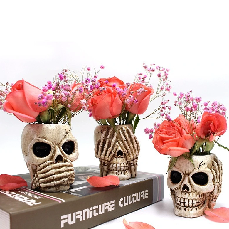 Criativa decoração cranio Flor de resina Pot Conjunto da Plantadeira Crânio Humano Halloween suculentos Embarcações de resina