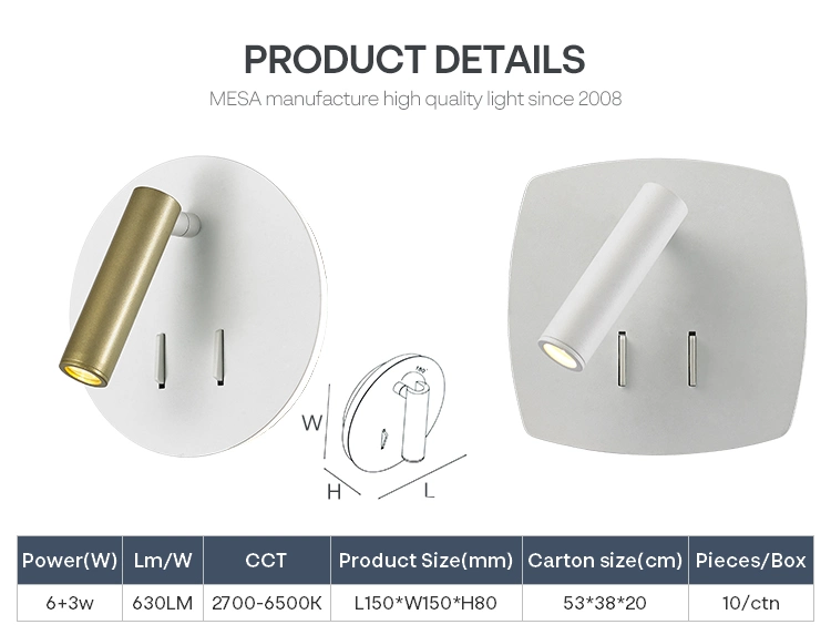 IP20 de alta calidad LED Lampara de pared blanco y negro, Efecto de iluminación LED de luz de lectura Sala de estudio