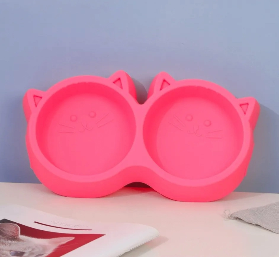 Pink Silicone Cat Double Bowls Pet Dogs Feeder Bowls Dogs Pet Product