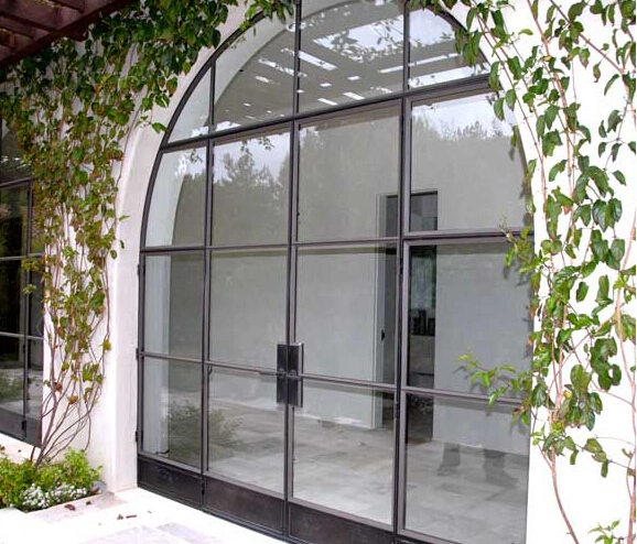 Thermal Break Hot Sale Arch Top Decorative Wrought Steel Glass Door