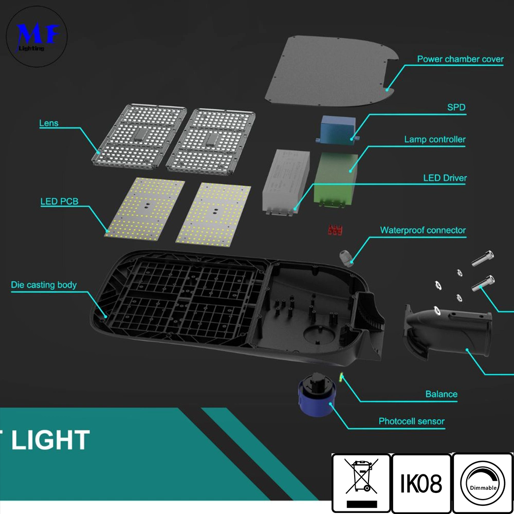 Factory Price 270W 0-10V Dim Die-Casting Aluminum Waterproof Weatherproof Smart Control Photocell Highways Parks Square Parking Lots LED Flood Street Light