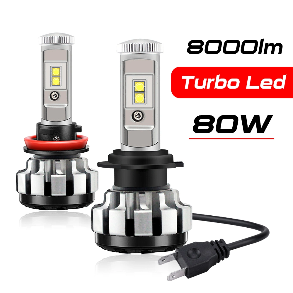 Auto Lighting System T1s LED Headlight Bulbs 80W 8000lm Car Lighting with USA Chips H1 H3 H7 H8 H9 H11 9005 9006 9012 880 H4 H13 9004 9007 LED Light