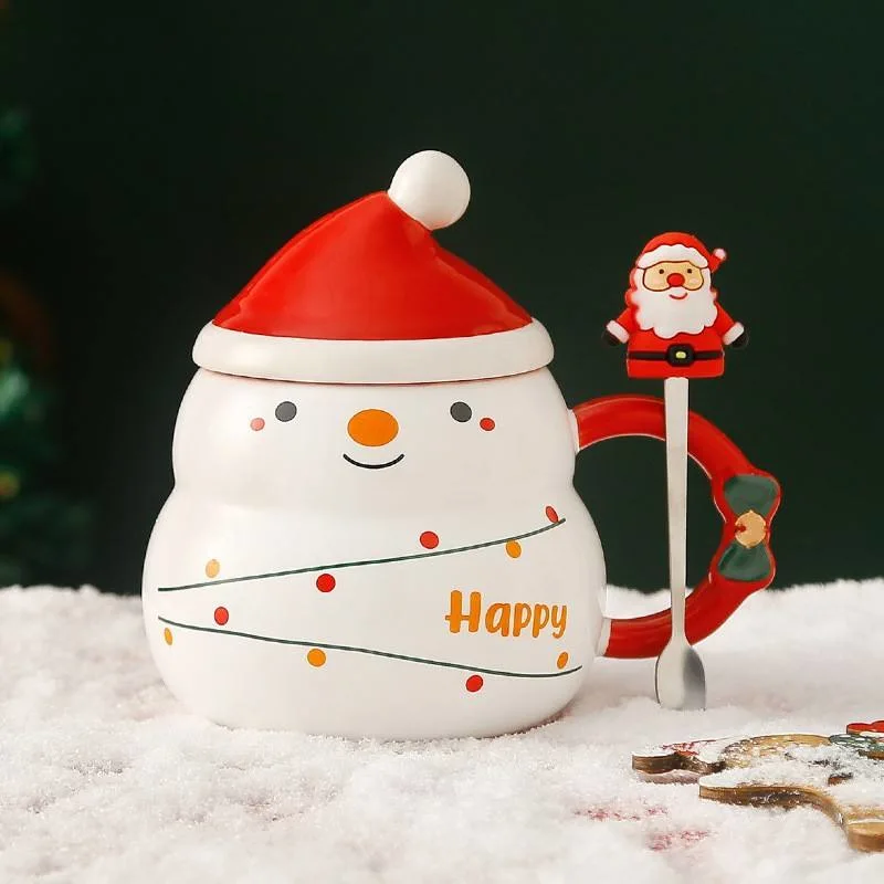 Wholesale/Supplier Christmas Gifts Custom Snowman Tea Coffee Office Winter Porcelain Cup Sets with Spoon Lid