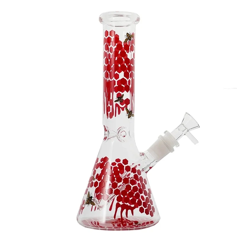 10 Inch Hookahs Buzz Beeker Glass with Honeycombed Bee Decal Beaker Straight Perc Water Pipes 18-14mm Scientific Diffuser Oil DAB Rigs