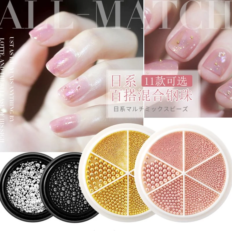 Mix Sizes Mix Color Rose Gold Silver Black Nail Beads Nail Art Decoration