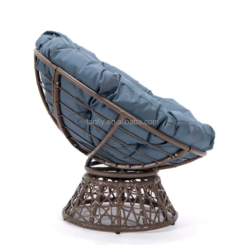 Garden Patio Swivel Papasan Chair Frame with 360-Degree Rattan Wicker Papasan Chair with Cushion