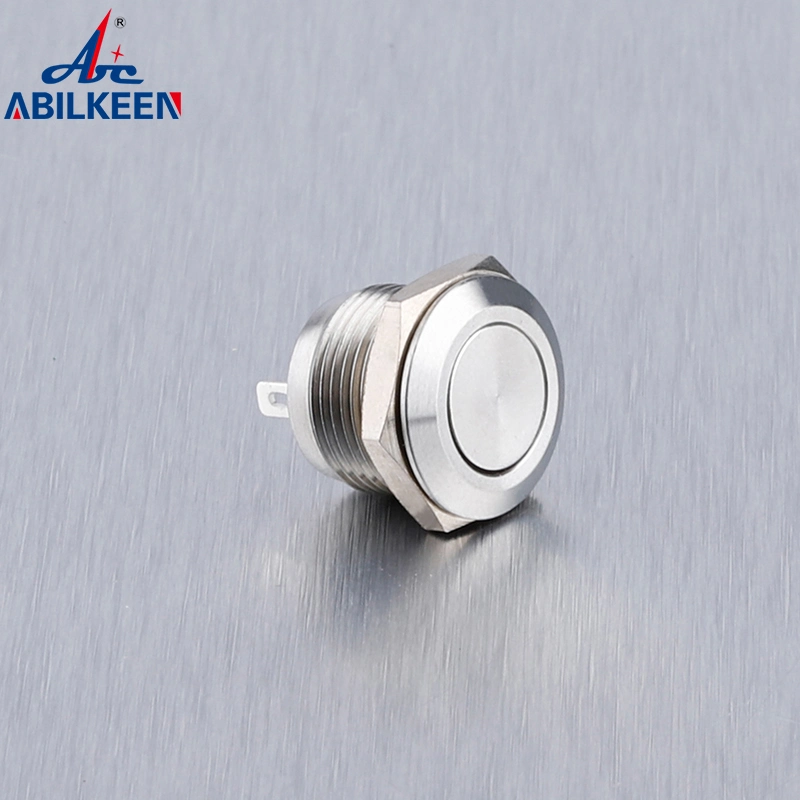 Momentary 12mm Short Type 1no Street Vending Machine Push Button Switch IP65 Flat Head Brass Nickel Material