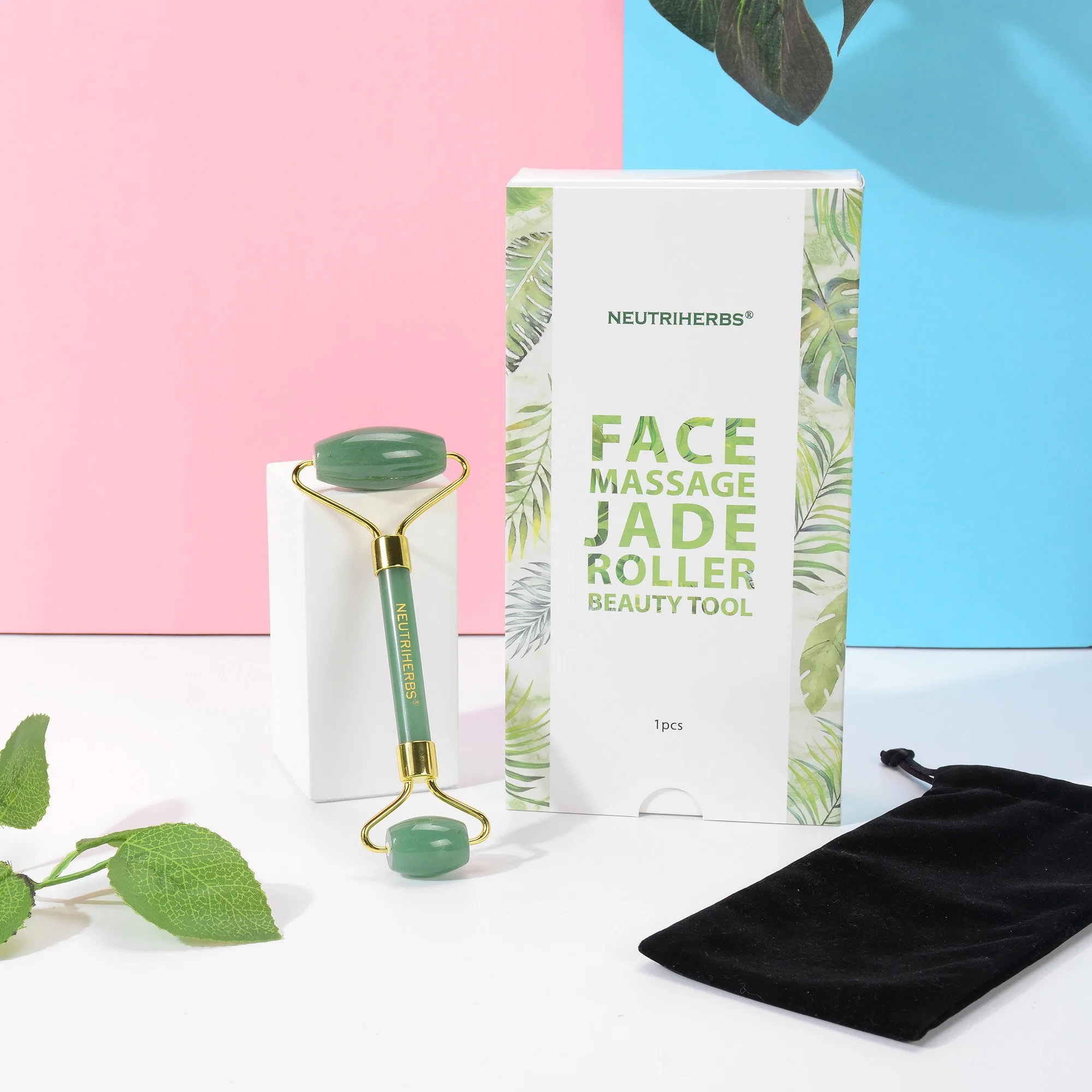 Venta caliente Private Label Anti Envejecimiento facial de la Salud de la herramienta de rodillos de Jade verde